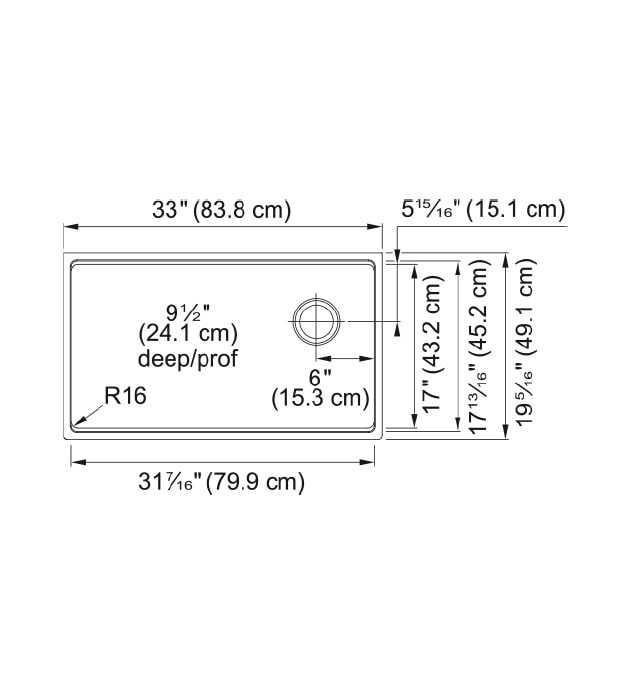 Franke Maris MAG11031OW-PWT-WKC Workcenter Granite Sink 8 Franke Maris 33" Sink MAG11031OW-PWT-WKC Dimensions