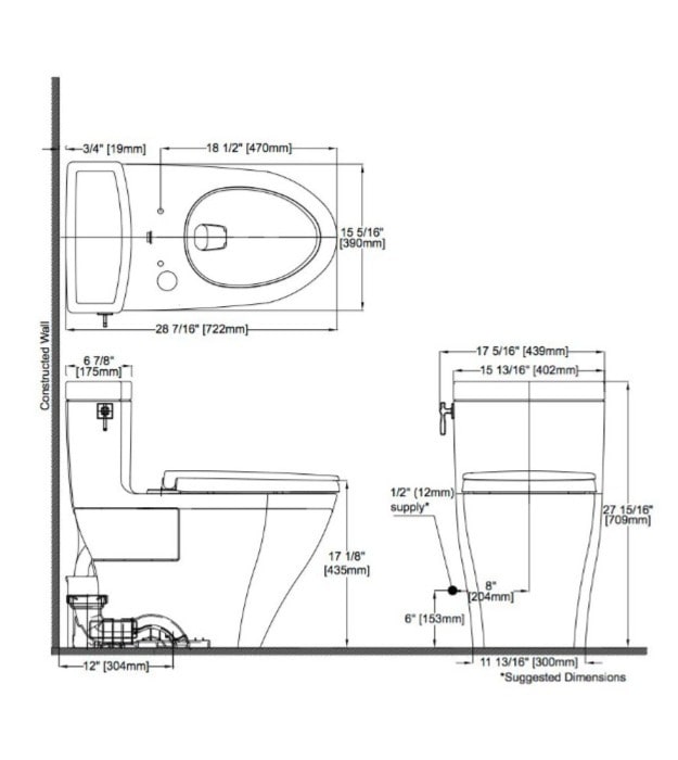 TOTO Aimes MS626124CEFG One-Piece Toilet Washlet+ & Seat 14 TOTO Toilet Dimensions