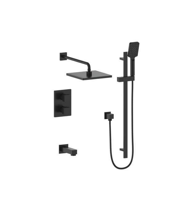 Vogt Kapfenberg Thermostatic Shower Trim TM.AP.320.320 7 matte black square thermostatic shower trim 3-way