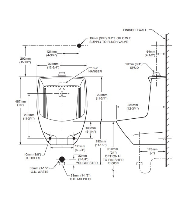 American Standard Maybrook Urinal Top Spud 6581001.020 7 American Standard Maybrook Urinal 6581001.020 Spec