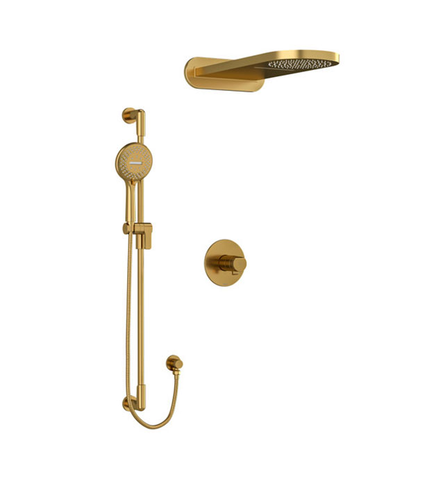 Riobel Parabola KIT2745 Shower Kit KIT2745P 7 Riobel Shower Rail And Rain And Cascade Shower Head - Brushed Gold