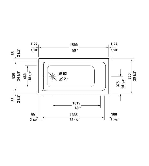 Duravit 59" D-Code Drop-In Bathtub 700095 9 Duravit 59" D-Code Drop-In Bathtub 700095 - Image 4