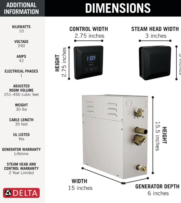 Delta 5P-EST04-SS-PR 4kW Steam Shower Kit 9 Delta 5P-EST04-SS-PR 4kW Steam Shower Kit - Image 4