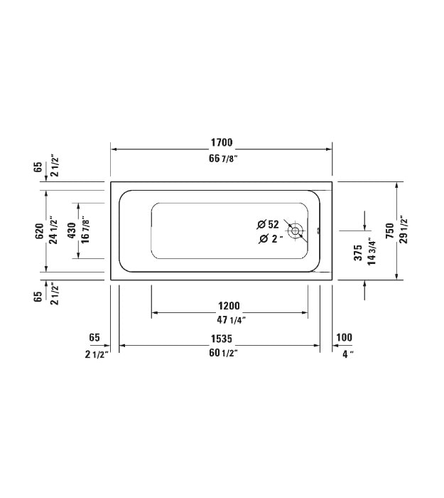 Duravit D-Code Drop-In Bathtub 700100 67"x30" 9 Duravit D-Code Drop-In Bathtub 700100 67"x30" - Image 4