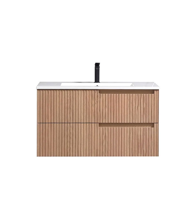 Fiore 36" Modern Fluted Floating Vanity KSW36-Oakwood 9 Fiore 36" Modern Wall Mount Bathroom Vanity KSW36R-Oakwood