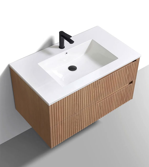 Fiore 36" Modern Fluted Floating Vanity KSW36-Oakwood 11 Fiore 36" Modern Wall Mount Bathroom Vanity KSW36R-Oakwood
