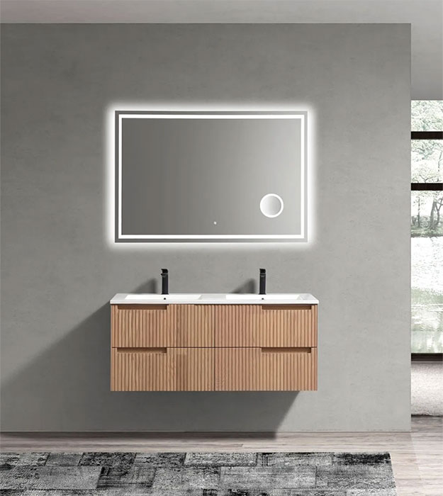 KubeBath Fiore 48" Fluted Wall-Mount Vanity KSW48 8 48” Fiore Modern Wall Mount Double Sink