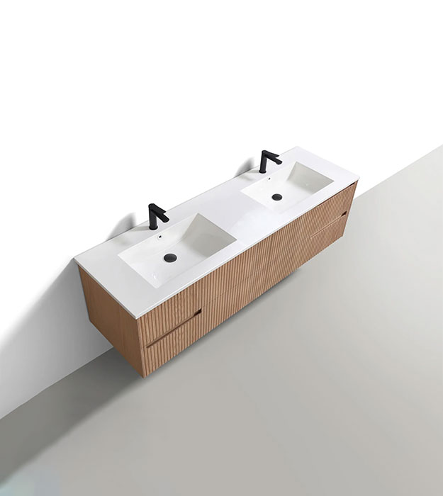 Fiore 72" Fluted Double Sink Vanity KSW72–Oakwood 7 Fiore 71.2” Modern Wall Mount Double Sink Bathroom Vanity KSW72