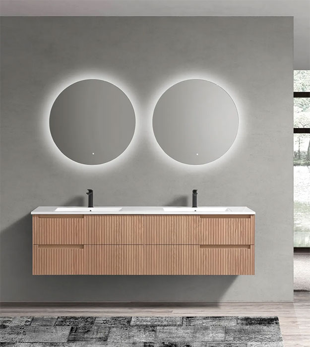 Fiore 72" Fluted Double Sink Vanity KSW72–Oakwood 9 Fiore 71.2” Modern Wall Mount Double Sink Bathroom Vanity KSW72