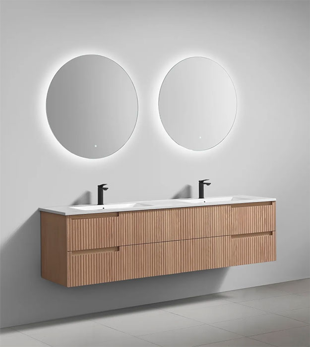 Fiore 72" Fluted Double Sink Vanity KSW72–Oakwood 10 Fiore 71.2” Modern Wall Mount Double Sink Bathroom Vanity KSW72