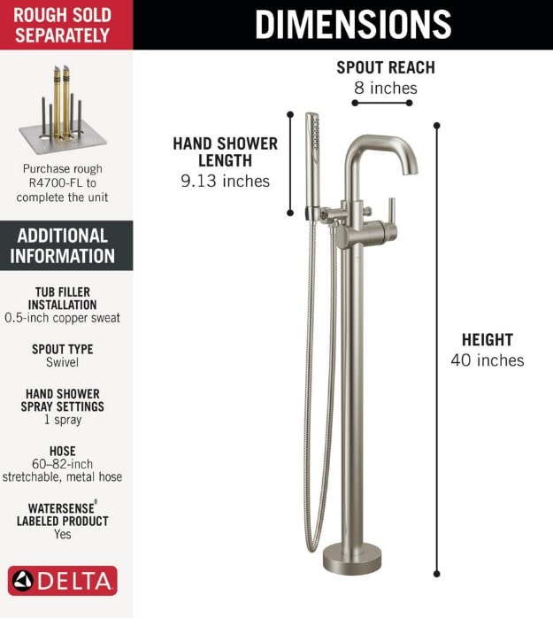 Delta Trinsic Floor Mount Tub Filler T4754-FL 13 Delta Trinsic Floor Mount Tub Filler T4754-FL - Image 8