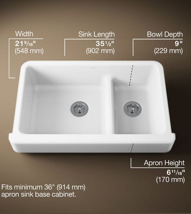 Kohler Whitehaven K-6426-0 35-1/2" Farmhouse Sink 10 Kohler Whitehaven K-6426-0 35-1/2" Farmhouse Sink - Image 5