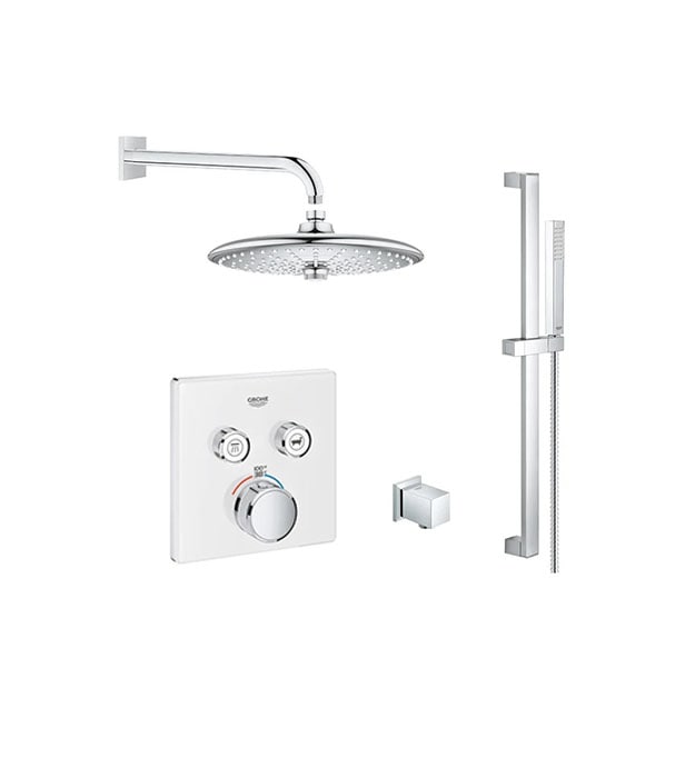 Grohe GrohTherm Thermostatic 2 Way Shower System White min