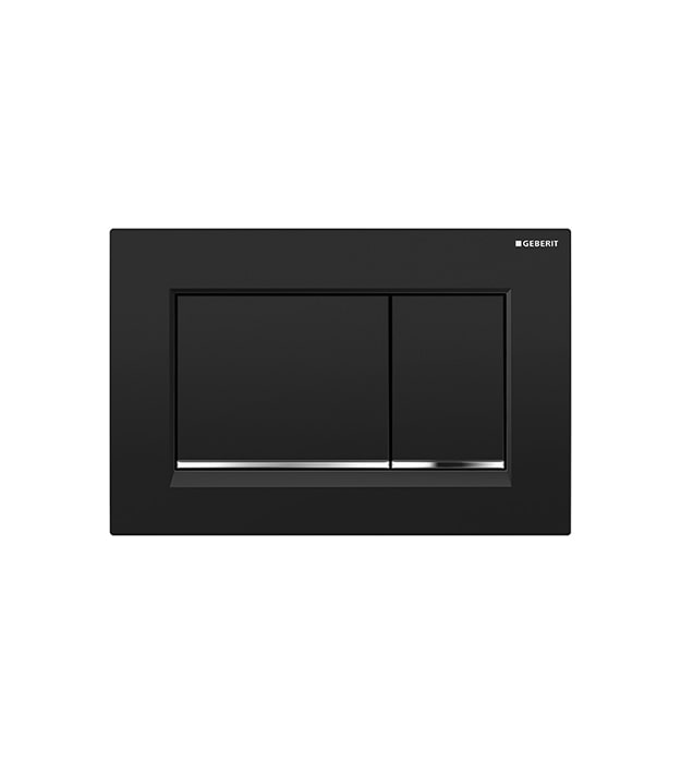 Geberit Sigma30 In-Wall Dual Flush Plates Black with polished chrome accent-min