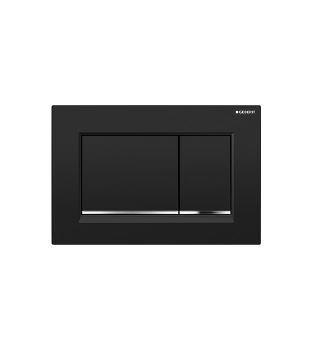 Geberit Sigma30 In-Wall Dual Flush Plates Matte black with polished chrome accent-min