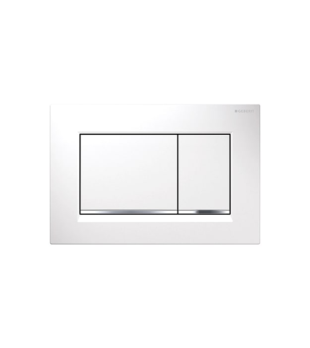 Geberit Sigma30 In-Wall Dual Flush Plates White with polished chrome accent-min