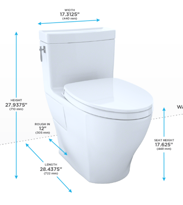 TOTO MS626124CEFG Aimes One Piece Elongated Toilet Dimentions
