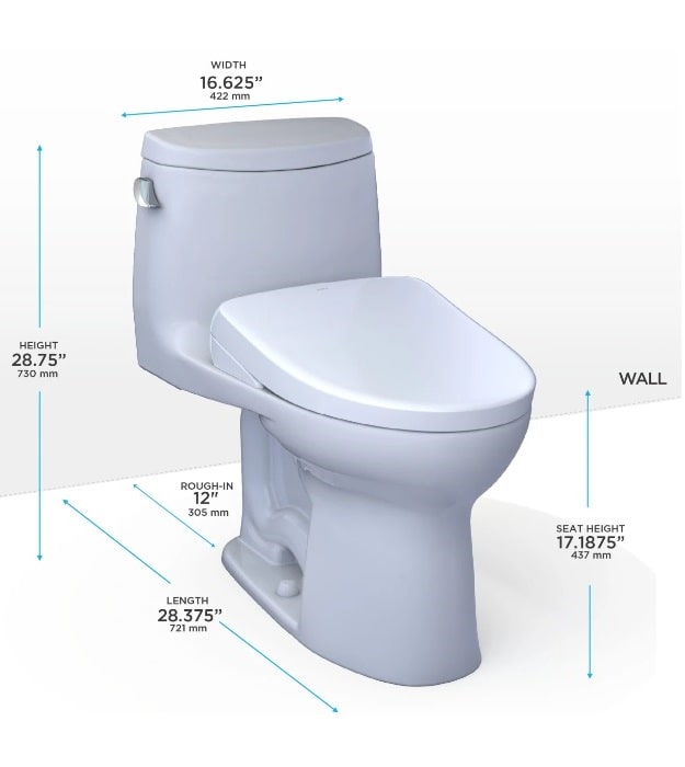 TOTO Ultramax II Washlet S7A One Piece Toilet Dimensions