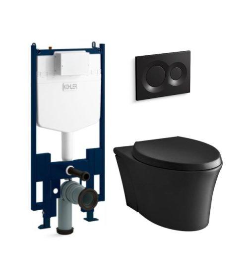 Kohler Veil Black Wall-Hung Toilet Complete Set