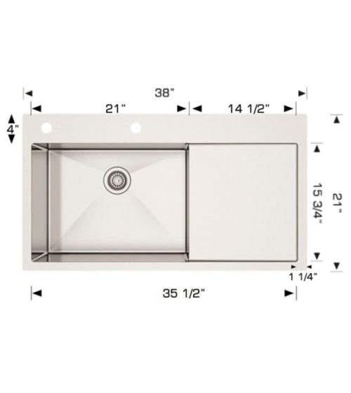 Bosco 203821 38" Steel Drop In Kitchen Sink