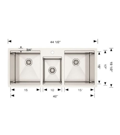 Bosco 224519 Multi-Level 44" Triple Bowl Kitchen Sink