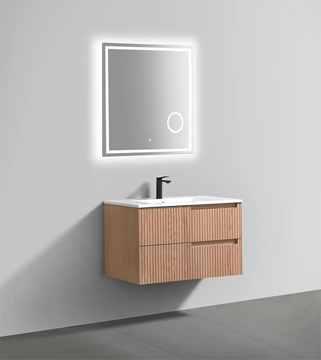 Fiore 32" Fluted Wall-Mount Vanity KSW32-Oakwood 5 Fiore 32" Modern Wall Mount Bathroom Vanity KSW32-Oakwood