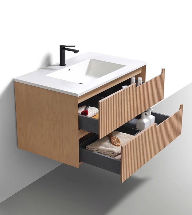 Fiore 36" Modern Fluted Floating Vanity KSW36-Oakwood 6 Fiore 36" Modern Wall Mount Bathroom Vanity KSW36R-Oakwood