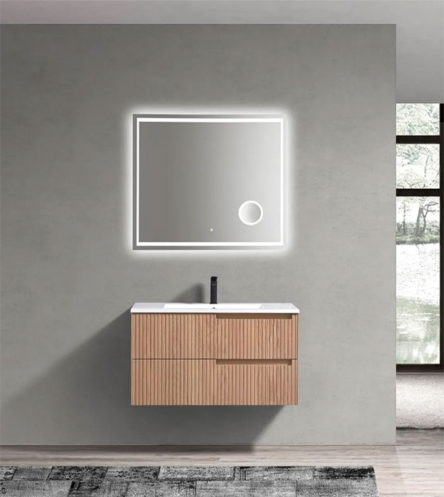 Fiore 36" Modern Fluted Floating Vanity KSW36-Oakwood 8 Fiore 36" Modern Wall Mount Bathroom Vanity KSW36R-Oakwood