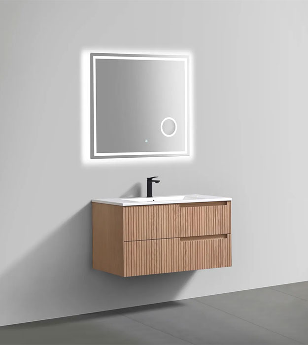 Fiore 36" Modern Fluted Floating Vanity KSW36-Oakwood 9 Fiore 36" Modern Wall Mount Bathroom Vanity KSW36R-Oakwood