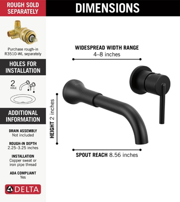 Delta Trinsic Wall-Mount Faucet Trim T3559LF-WL 8 Delta Trinsic Wall-Mount Faucet Trim T3559LF-WL - Image 7