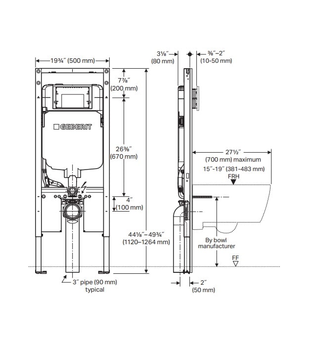 Geberit 111.597.00.2 DuoFix 2" x 4" Concealed Toilet Carrier 11 Geberit 111.597.00.2 DuoFix 2" x 4" Concealed Toilet Carrier - Image 2