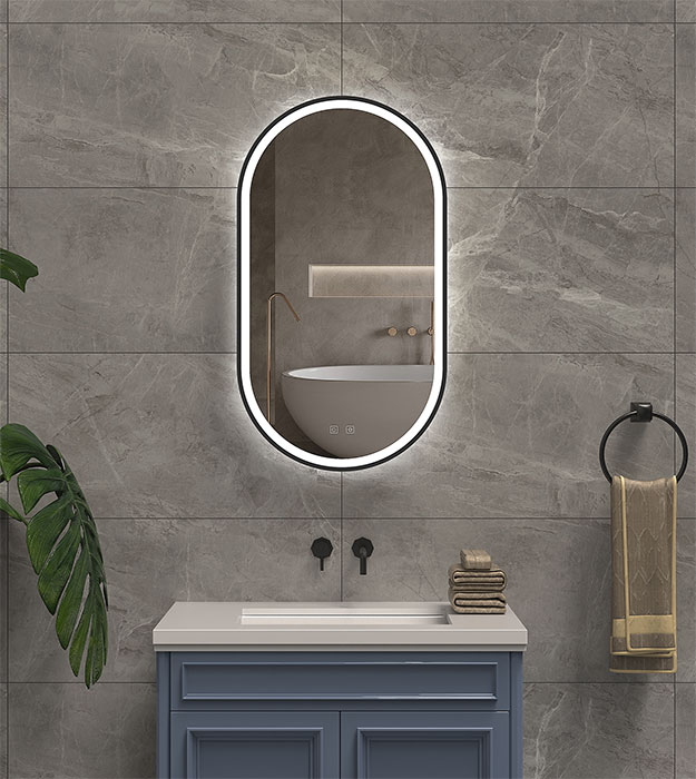 ICO Kiara 20" W x 36" H LED Mirror with Lighting IK1120 13 The ICO Kiara 20" W x 36" H Oval Framed LED Mirror with Lighting IK11