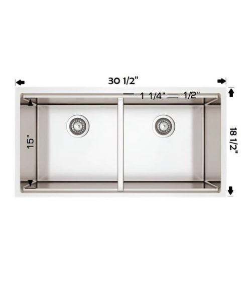 Bosco 20D030 30" Double Bowl 16 Gauge Kitchen Sink