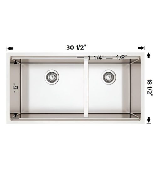 Bosco 20M030 30" Double Bowl 16 Gauge Kitchen Sink