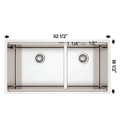 Bosco 20M032 32" Double Bowl 16 Gauge Kitchen Sink