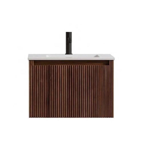 Mano MAN24WL 24" Fluted Wall Mount Vanity In Walnut