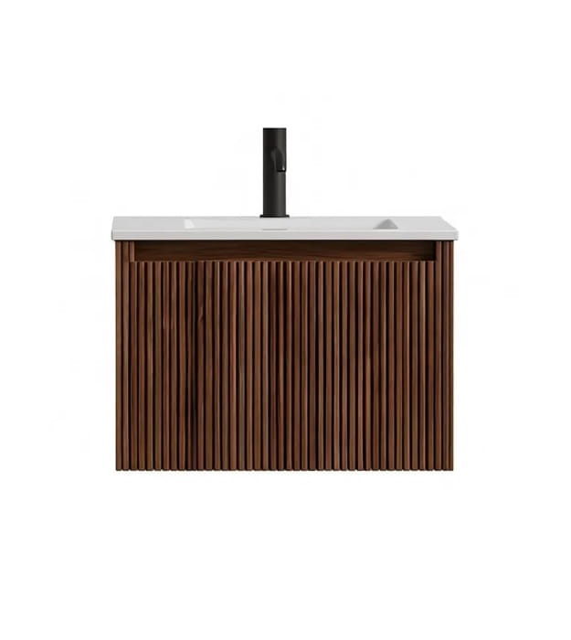 Mano MAN24WL 24" Fluted Wall Mount Vanity In Walnut