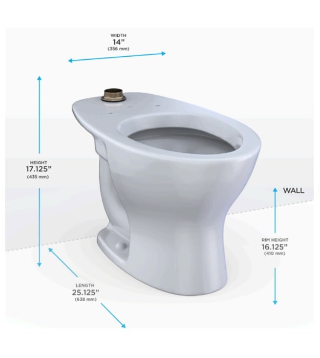 TOTO CT725CUFG#01 Commercial Top Spud Toilet Bowl 14 TOTO CT725CUFG#01 Commercial Top Spud Toilet Bowl - Image 5