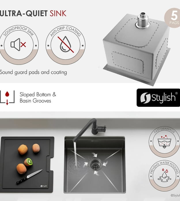 Stylish Onyxo18 S-718WNK 18" Graphite Black Bar Sink 12 Stylish Onyxo18 S-718WNK 18" Graphite Black Bar Sink - Image 7