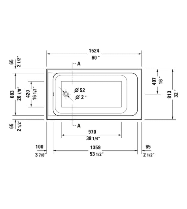 Duravit 70040 D-code Drop-In Alcove Bathtub 60x32 8 Duravit 70040 D-code Drop-In Alcove Bathtub 60x32 - Image 3
