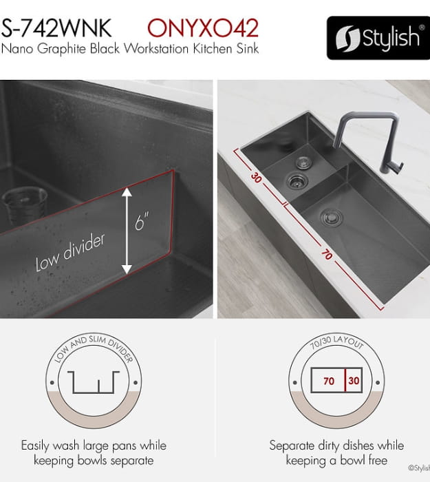 Stylish Onyxo42 S-742WNK 42" Graphite Workstation Sink 11 Stylish Onyxo42 S-742WNK 42" Graphite Workstation Sink - Image 8