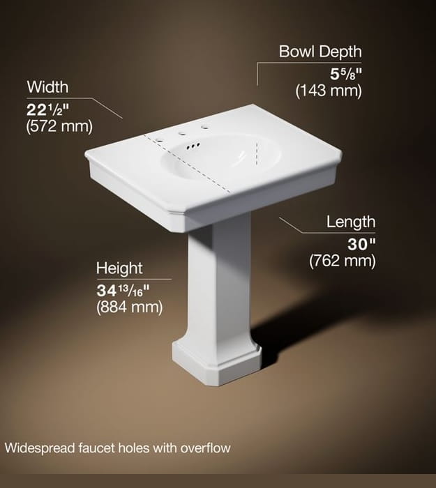 Kohler Claude K-38228-8-0 30" Pedestal Bathroom Sink 10 Kohler Claude K-38228-8-0 30" Pedestal Bathroom Sink - Image 5