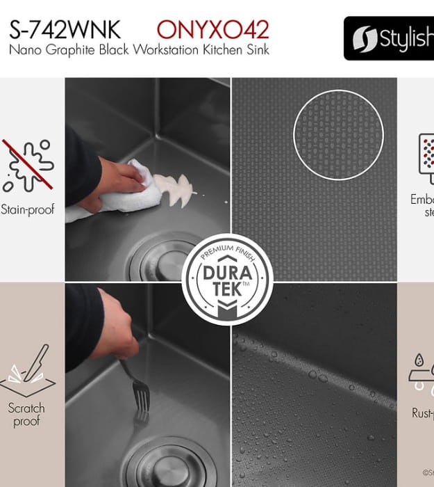 Stylish Onyxo33 S-733WNK 33" Graphite Workstation Sink 7 Stylish Onyxo33 S-733WNK 33" Graphite Workstation Sink - Image 4
