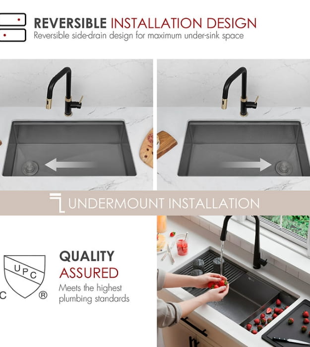 Stylish Onyxo33 S-733WNK 33" Graphite Workstation Sink 11 Stylish Onyxo33 S-733WNK 33" Graphite Workstation Sink - Image 8