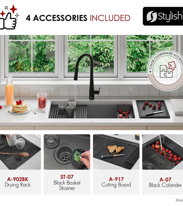Stylish Onyxo33 S-733WNK 33" Graphite Workstation Sink 6 Stylish Onyxo33 S-733WNK 33" Graphite Workstation Sink - Image 3